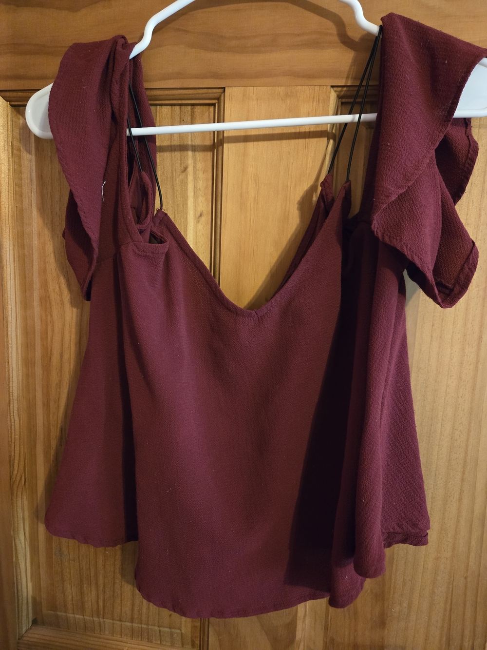 Polly & Esther Wine Ruffle Strap Crop Top